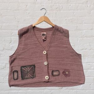 Vintage Blue Fish Vest 90s Double Sided Made in USA Ceramic Button Accents